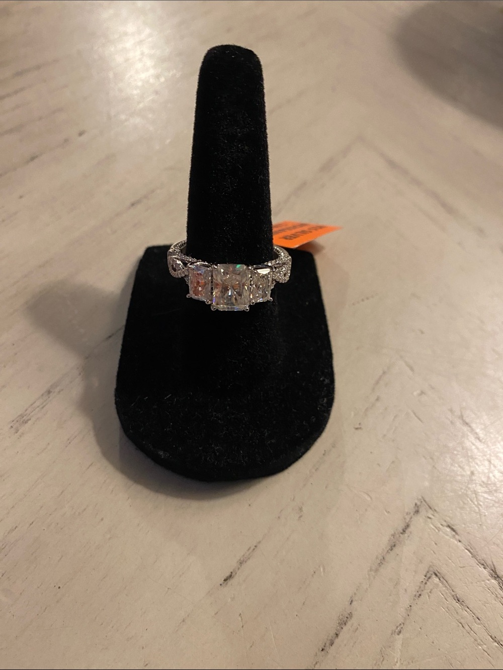 Three-Stone Silver Engagement Ring with Clear Stones - White